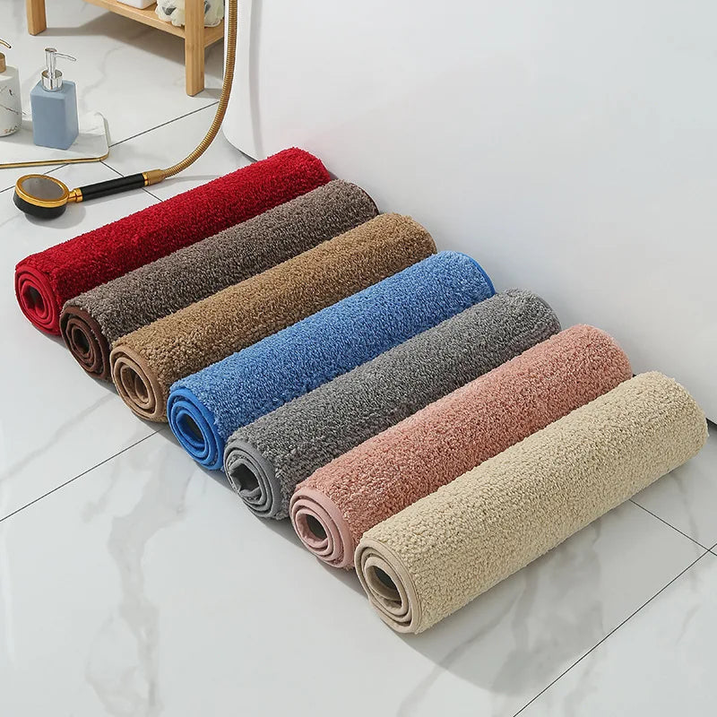 Comfortable Anti-Skid Absorbent Eco-Friendly Coral Fleece Bathroom Rug, Solid Pattern Water-Resistant Mat