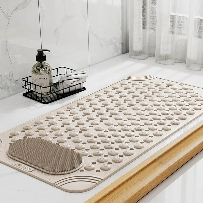 Foot Scrubber Shower Mat with Scrub Stone, Rectangle Bathtub Mat with Non-Slip Suction Cups and Drain Holes for Foot Massage