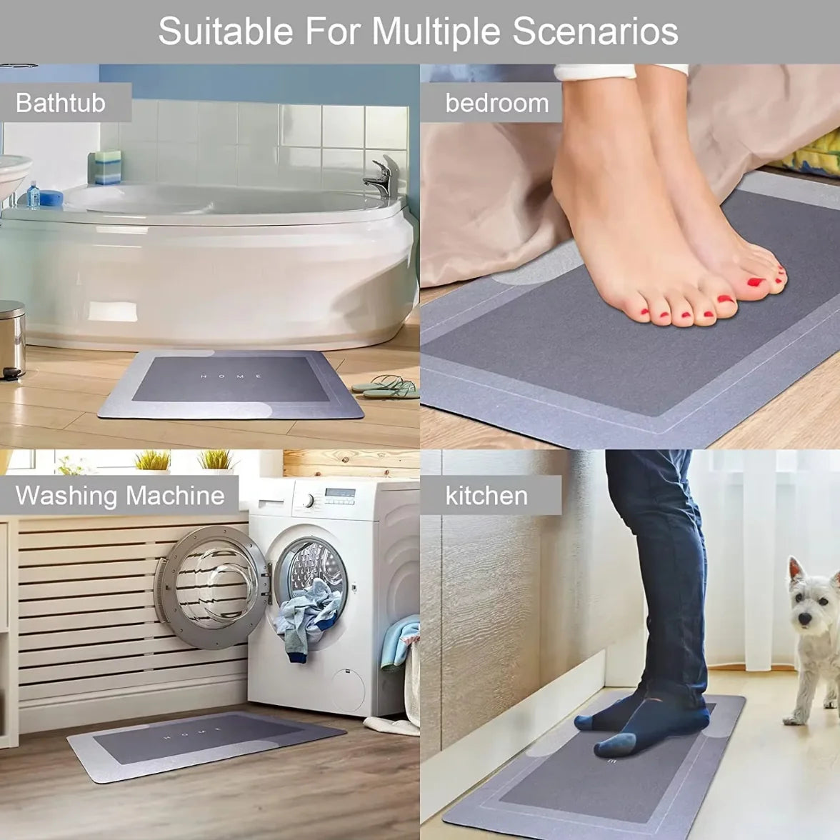 Anti-Slip Diatomite Bath Mat Set, Water Absorbent Diatom Mud Floor Mat for Bathroom & Kitchen