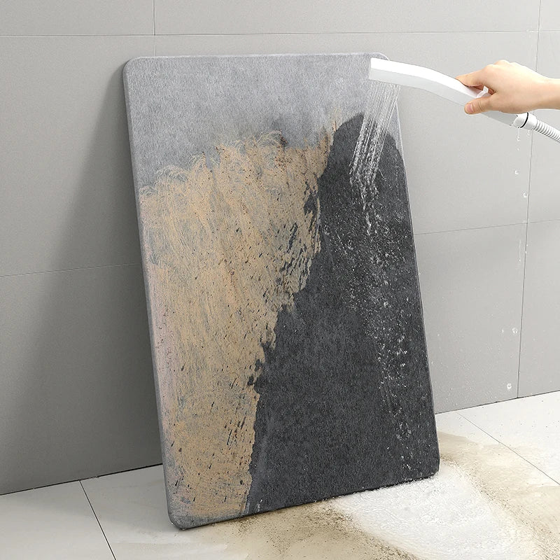 Custom Logo Luxury Diatomite Bath Mat Set, Non-Slip Absorbent Striped Shower Rug with Toilet Strip for Bathroom