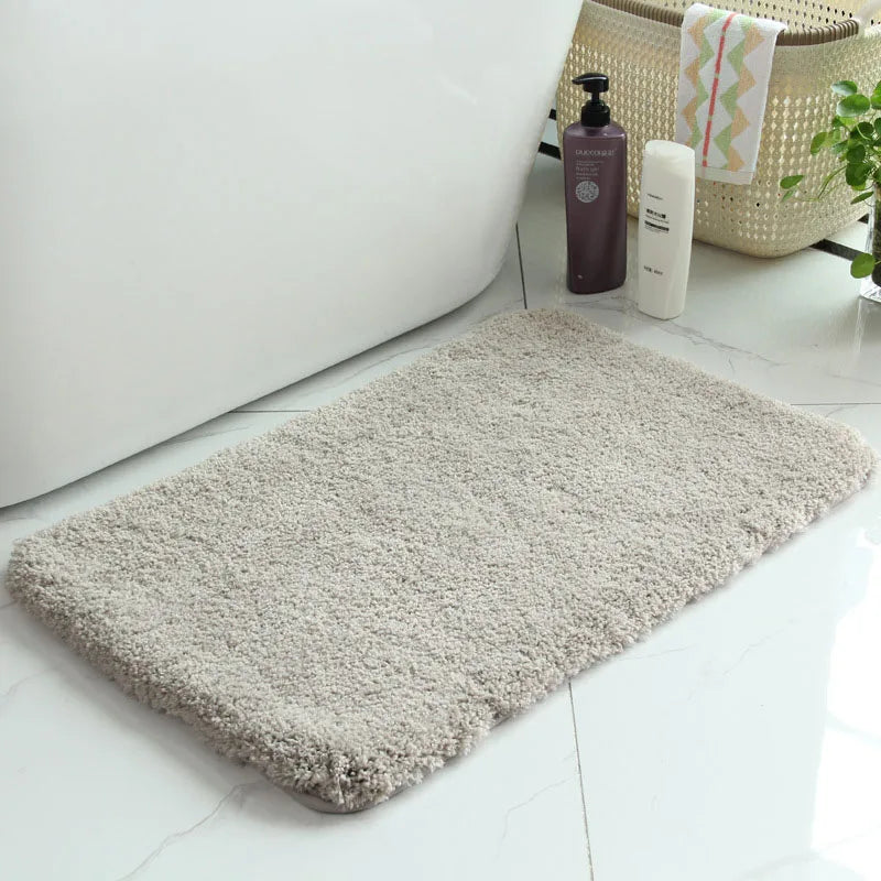 Comfortable Anti-Skid Absorbent Eco-Friendly Coral Fleece Bathroom Rug, Solid Pattern Water-Resistant Mat