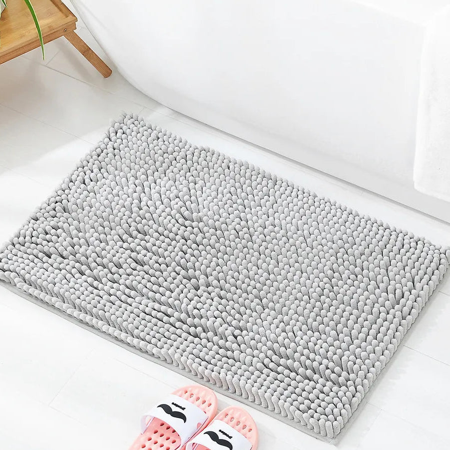 Extra Soft Chenille Polyester Bathroom Rug, Absorbent Quick Dry Bath Mat with Polypropylene Backing