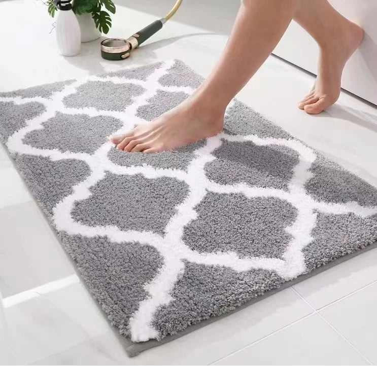 Luxury Microfiber Bath Mat, Non-Skid Solid Pattern Soft Water Absorbent Bathroom Mat