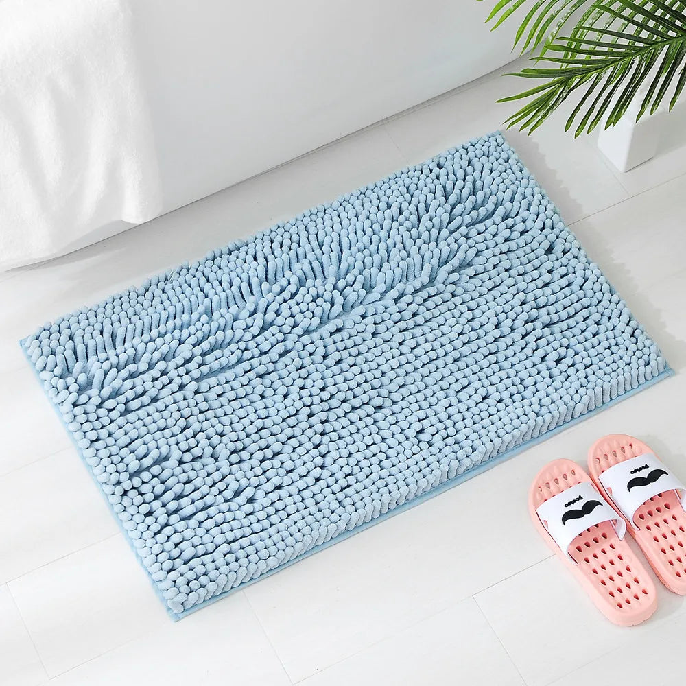 Extra Soft Chenille Polyester Bathroom Rug, Absorbent Quick Dry Bath Mat with Polypropylene Backing