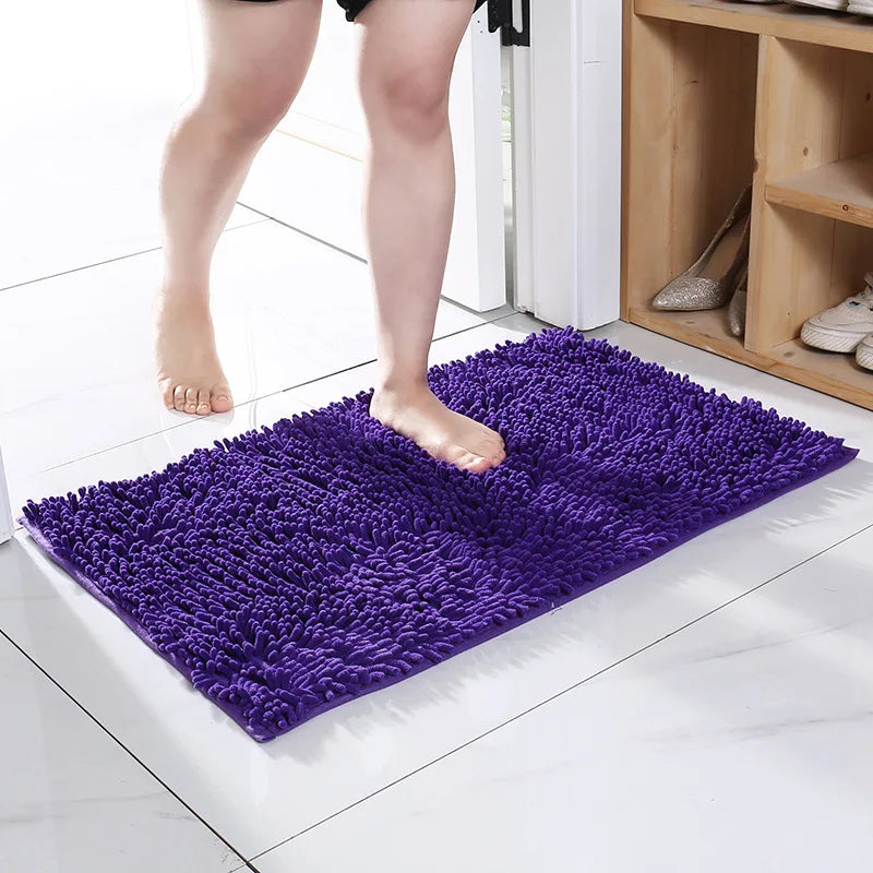 Modern Comfortable Chenille Bath Mat, Water Absorbent Non-Slip Novelty Pattern Bathroom Rug for Home & Hotel