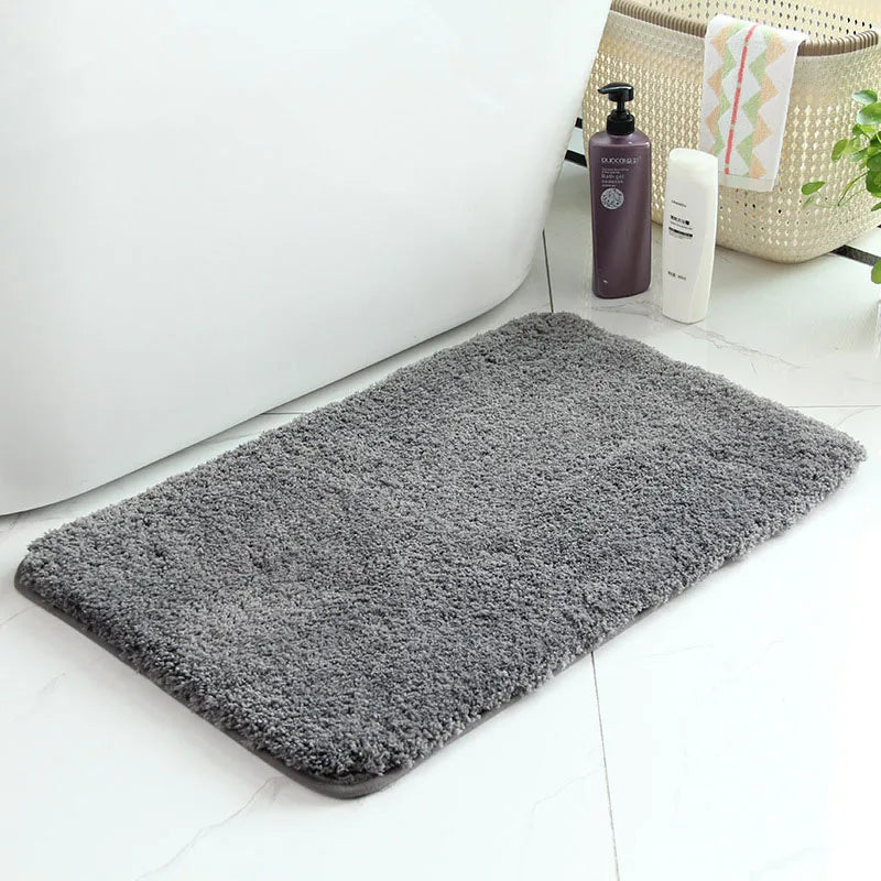 Comfortable Anti-Skid Absorbent Eco-Friendly Coral Fleece Bathroom Rug, Solid Pattern Water-Resistant Mat