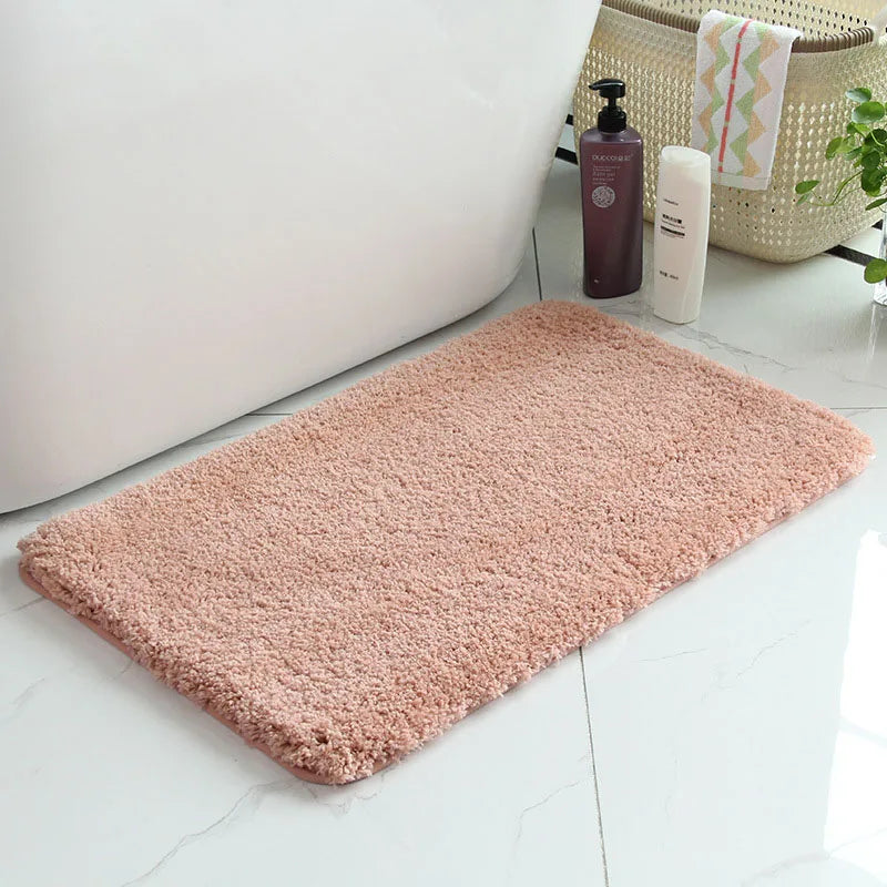 Comfortable Anti-Skid Absorbent Eco-Friendly Coral Fleece Bathroom Rug, Solid Pattern Water-Resistant Mat
