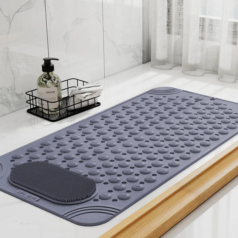 Foot Scrubber Shower Mat with Scrub Stone, Rectangle Bathtub Mat with Non-Slip Suction Cups and Drain Holes for Foot Massage