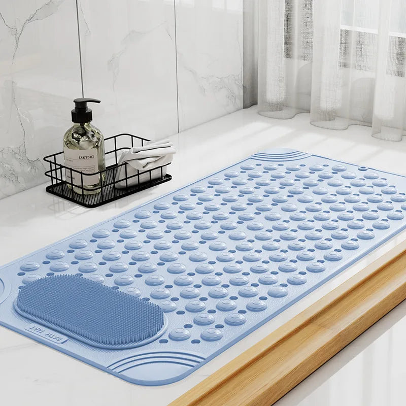 Foot Scrubber Shower Mat with Scrub Stone, Rectangle Bathtub Mat with Non-Slip Suction Cups and Drain Holes for Foot Massage