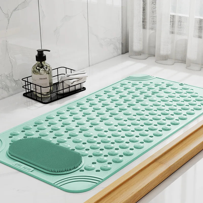 Foot Scrubber Shower Mat with Scrub Stone, Rectangle Bathtub Mat with Non-Slip Suction Cups and Drain Holes for Foot Massage