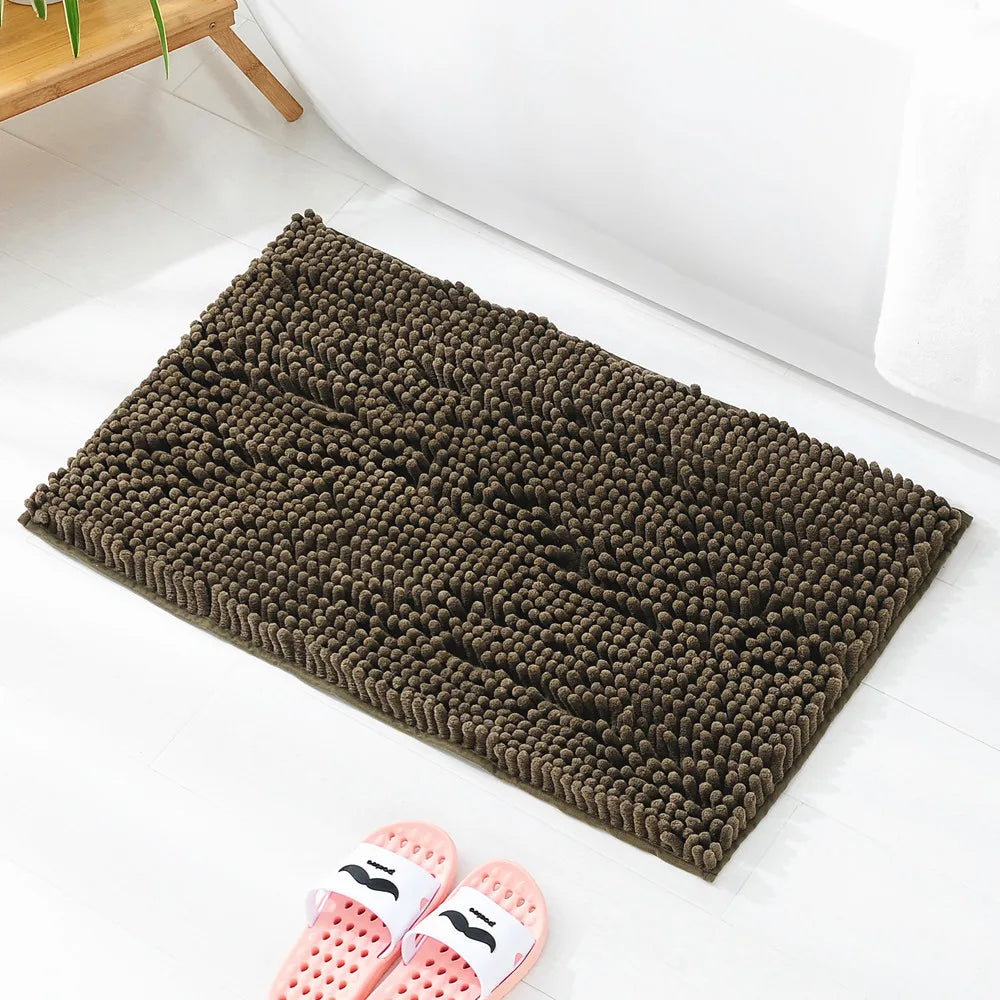 Extra Soft Chenille Polyester Bathroom Rug, Absorbent Quick Dry Bath Mat with Polypropylene Backing