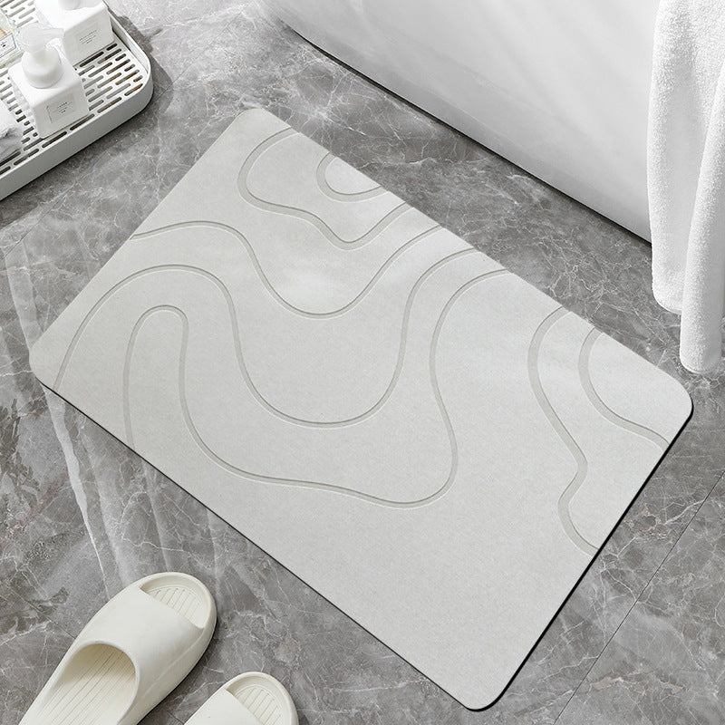 Engraved Design Stone Bath Mat, Quick Dry Diatomaceous Bathroom Door Mat for Home