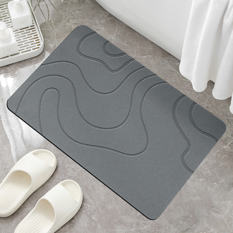 Engraved Design Stone Bath Mat, Quick Dry Diatomaceous Bathroom Door Mat for Home