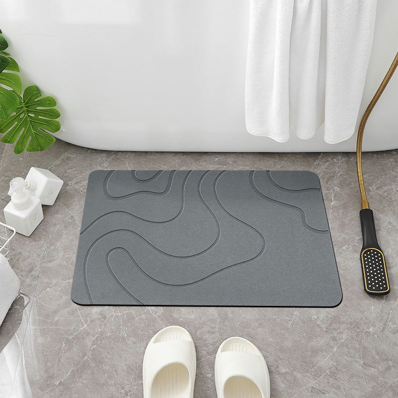 Engraved Design Stone Bath Mat, Quick Dry Diatomaceous Bathroom Door Mat for Home