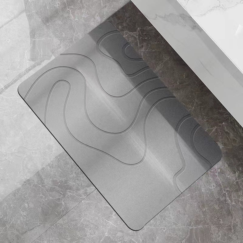 Engraved Design Stone Bath Mat, Quick Dry Diatomaceous Bathroom Door Mat for Home