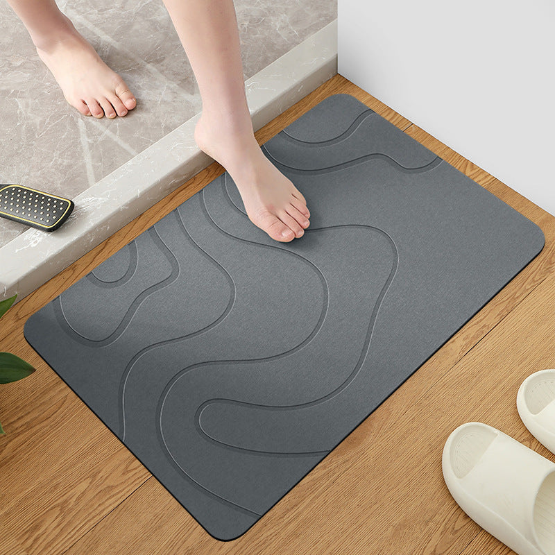 Engraved Design Stone Bath Mat, Quick Dry Diatomaceous Bathroom Door Mat for Home